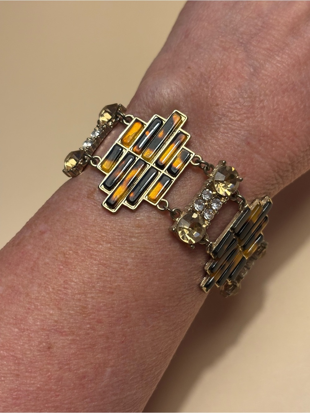 Baublebar Gold-Tone Tortoise Shell & Crystal Panel Bracelet 7.5”+1”